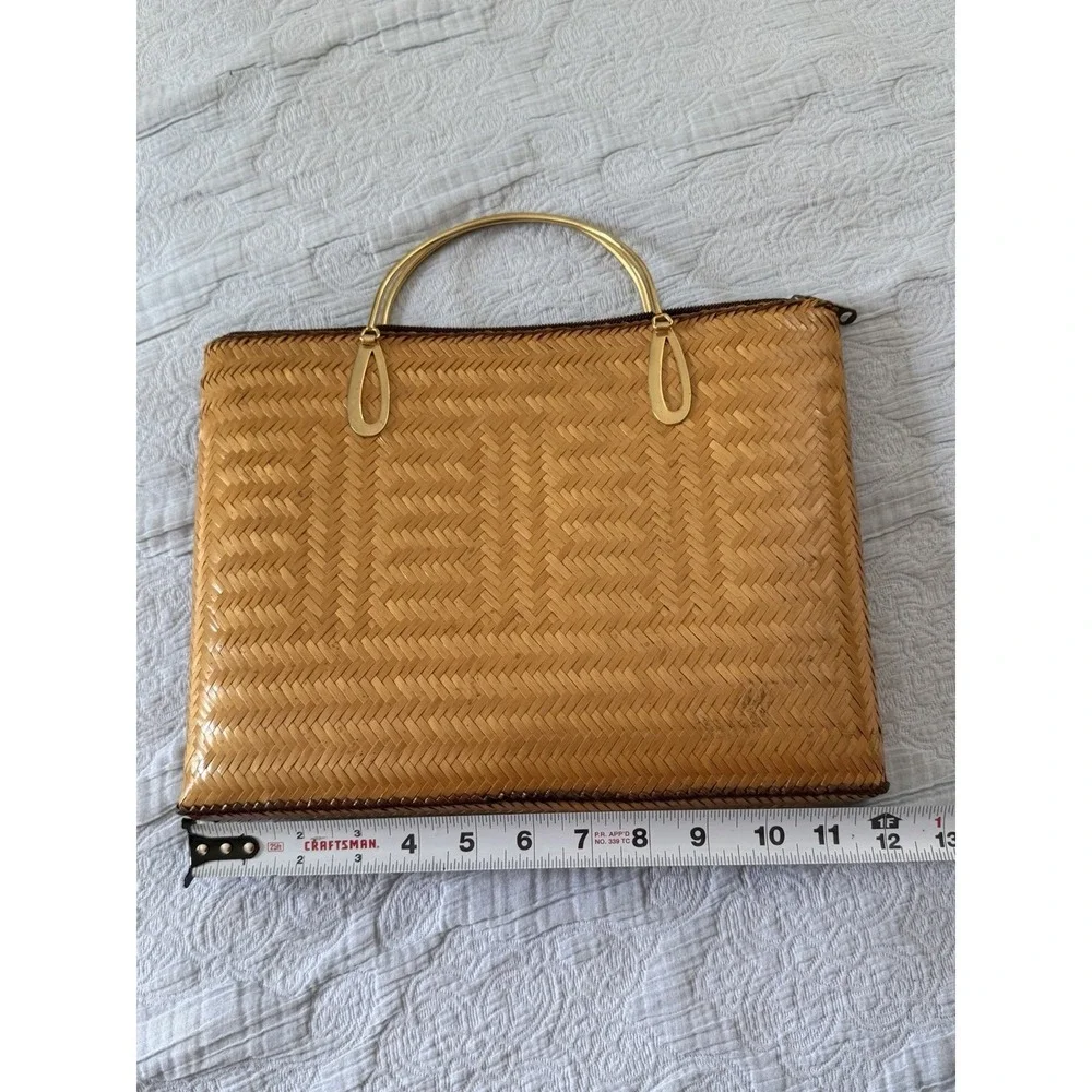 Rattan Woven Bag Carry Case Small Vintage Tote Purse Gold Handle 70s Beach